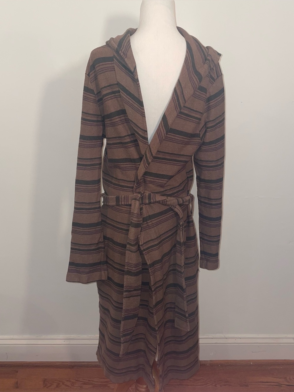 UGG men’s Striped Hooded Belted robe - Brown & Black, medium